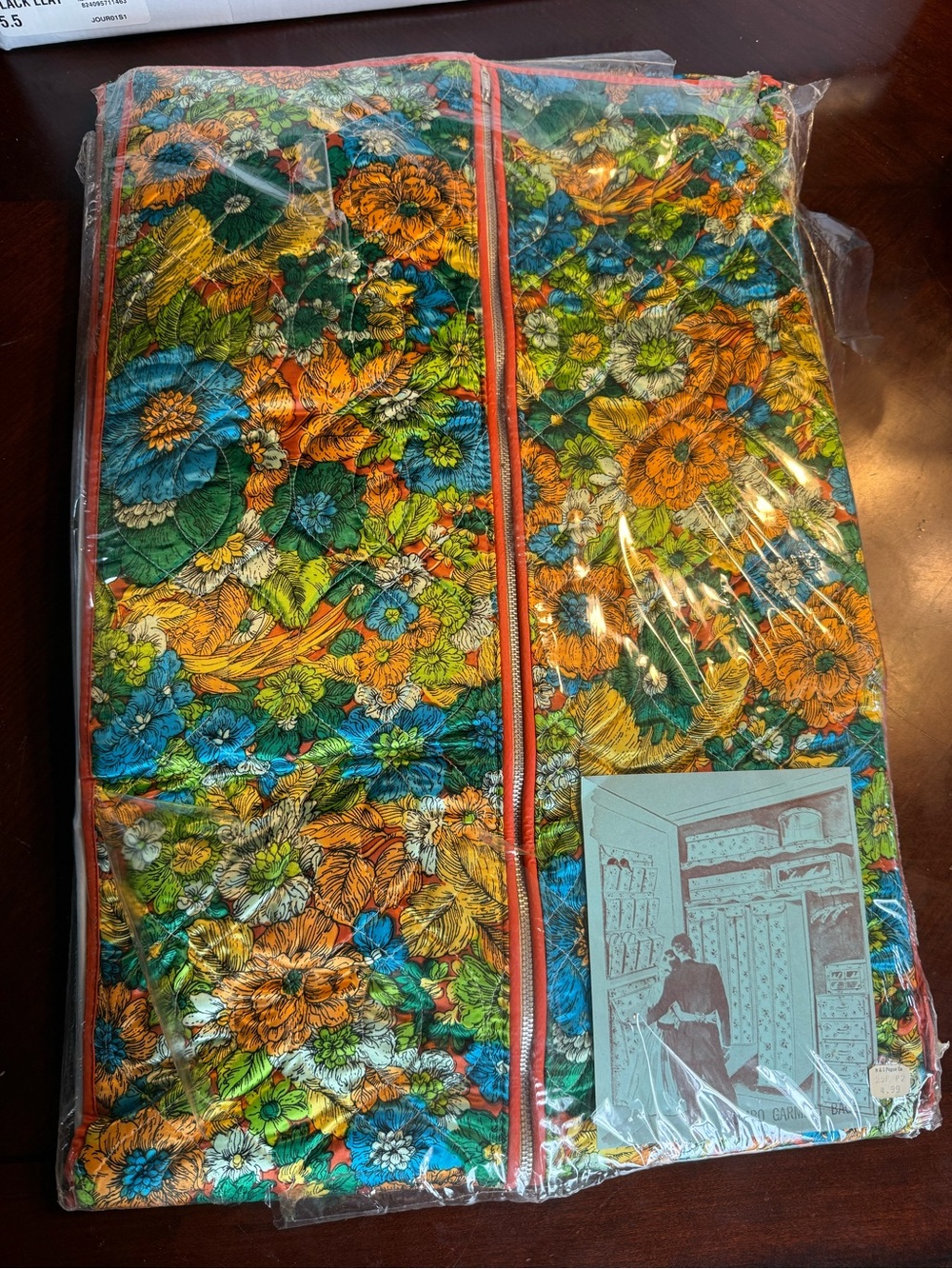 70’s Dead stock!! Vibrant Multi-Color Floral Quilted Garment Bag